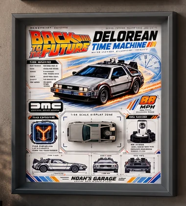 Obra enmarcada de Noah's Garage: DeLorean Time Machine, Blueprint Series · Retro Futures